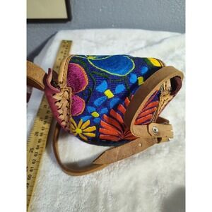 Mexican Embroidered Leather Shoulder Bag Multicolor Boho Purse